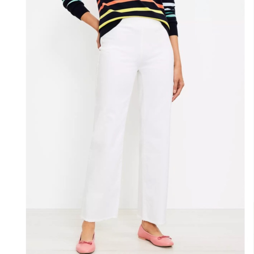 NWT LOFT Women's Tall Frayed Straight Leg Crop Pants -‎ White
